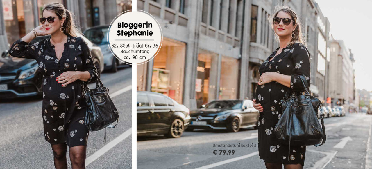 Bloggerin Stephanie van Klev trägt ein Umstands- und Stillkleid von Mamarella