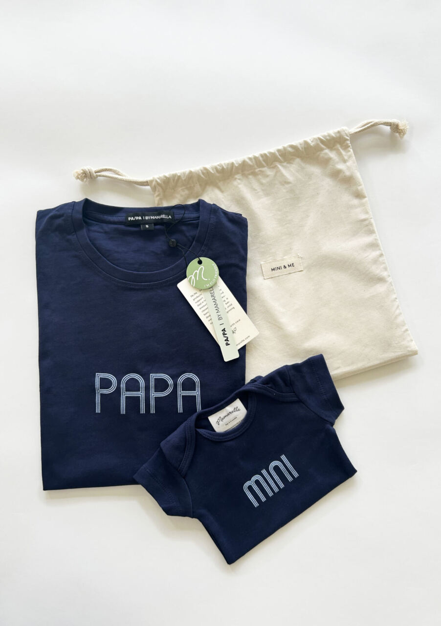 PAPA & MINI Mützenset Soft Knit navy