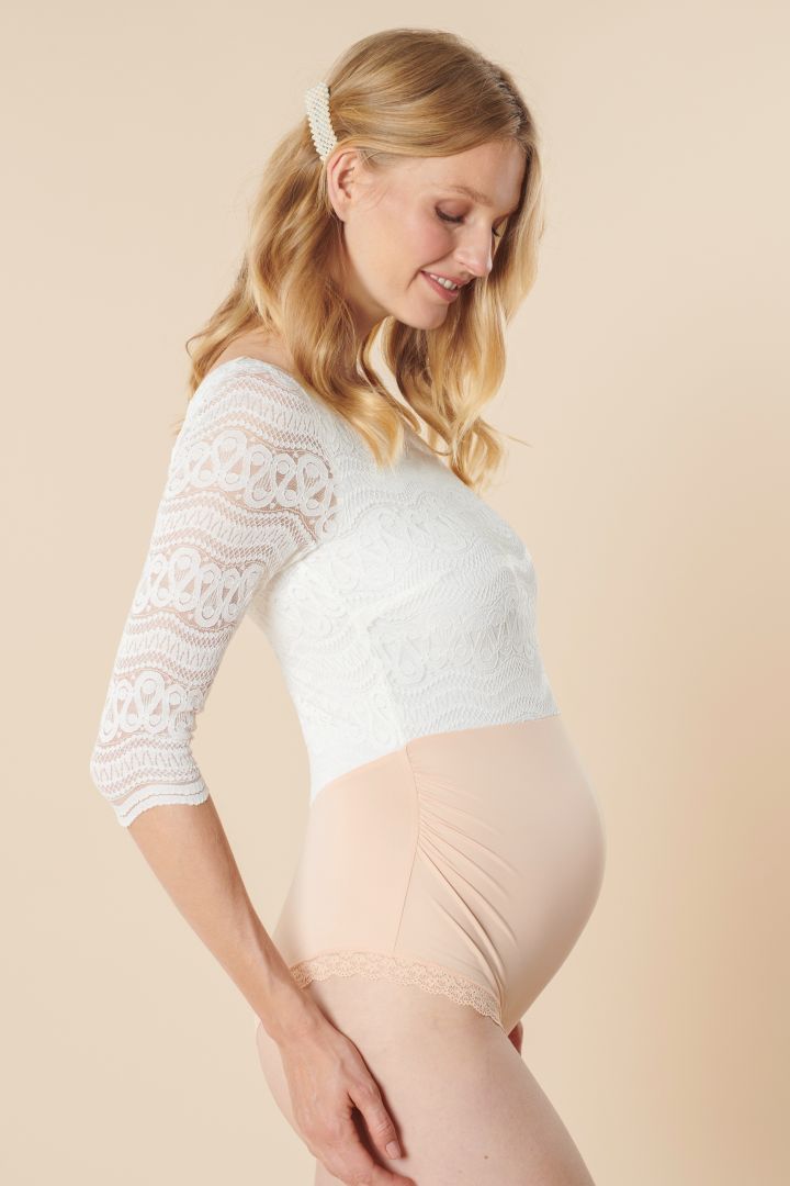 Maternity Bodysuit in Lace with Deep Back Neckline