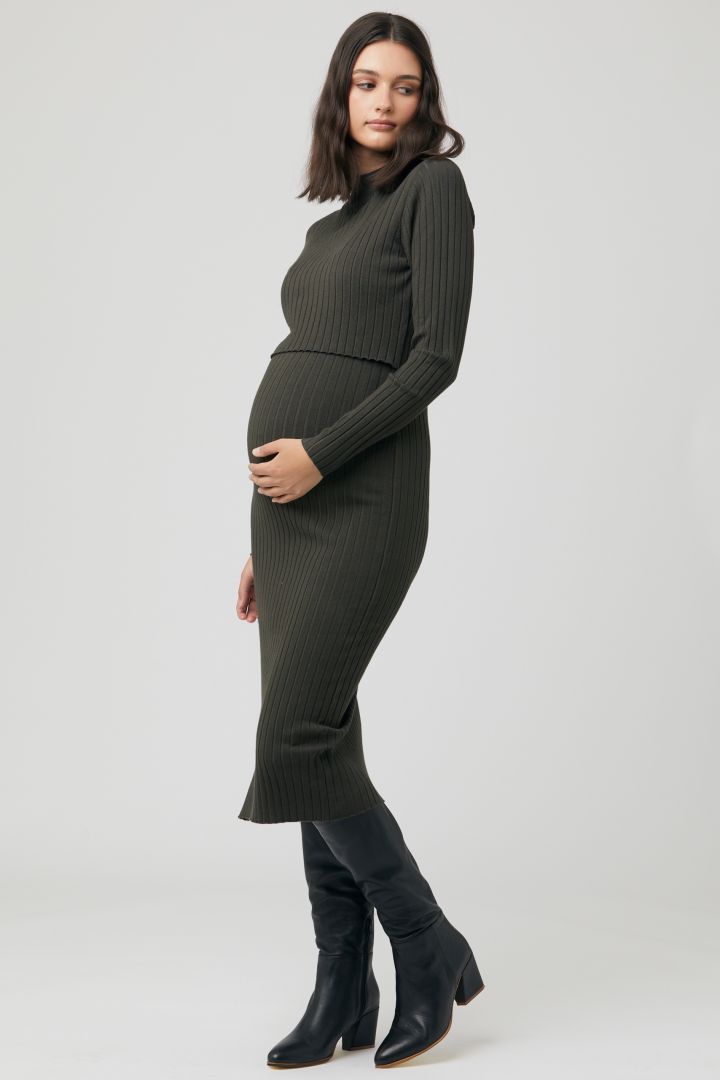 Ribbed knit maternity and nursing dress