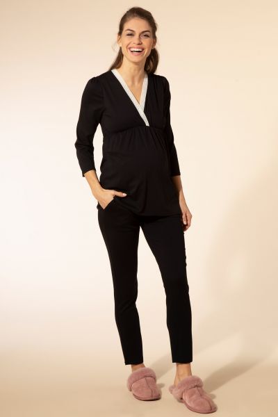 Maternity and Nursing Pyjama with 3/4 Sleeves black