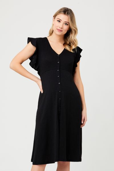 Midi Maternity Dress with Button Placket