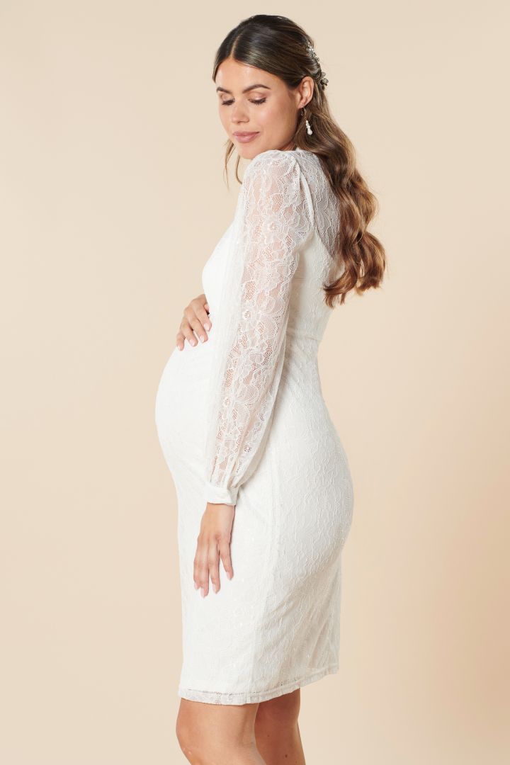 Figure-hugging Maternity Wedding Dress with Stand-up Collar