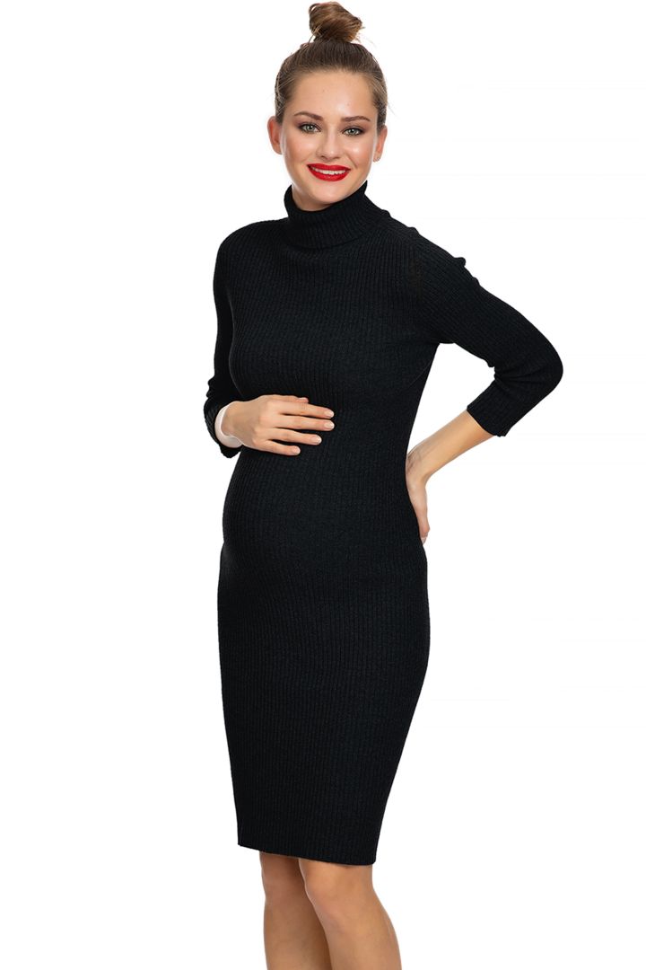 Maternity Dress Rib Knit with Turtleneck black
