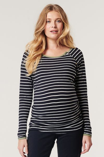 Organic Maternity and Nursing Shirt with Stripes navy