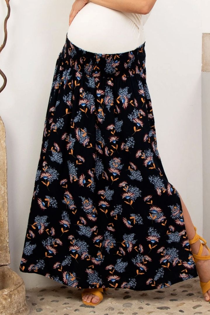 Maxi Maternity Skirt with Floral Print