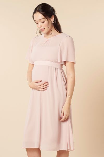 Chiffon Maternity Dress with Flared Sleeves vintage rose
