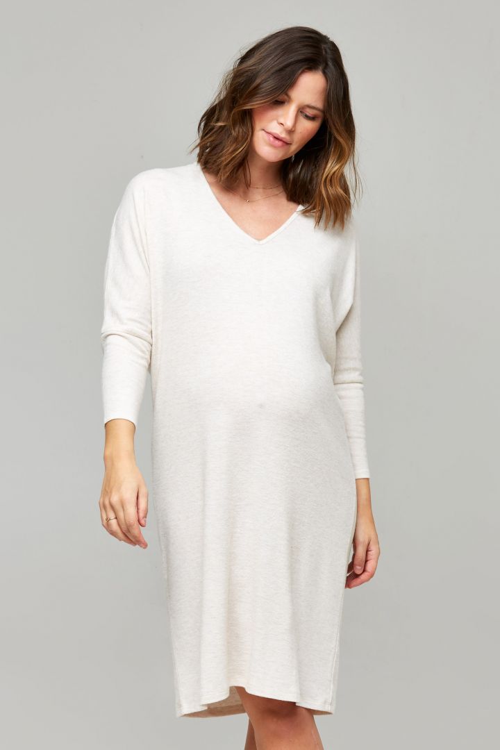 Super soft Midi Maternity and Nursing Dress off-white