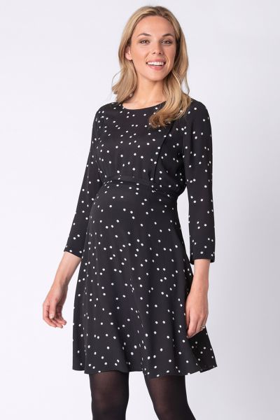 Maternity and Nursing Dress with Dots black/white
