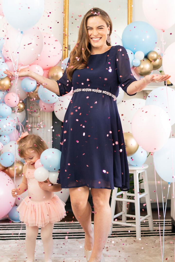 Festive Maternity Dress with Transparent Sleeves