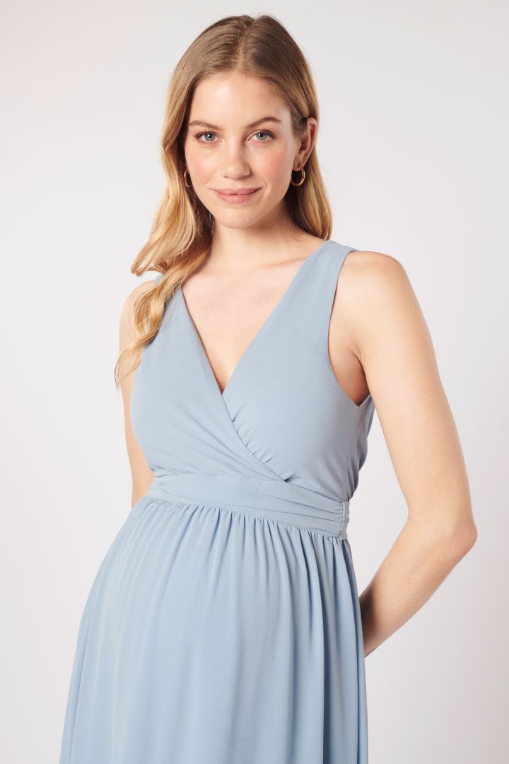 Chiffon Maternity Dress with Back Cut Out light blue