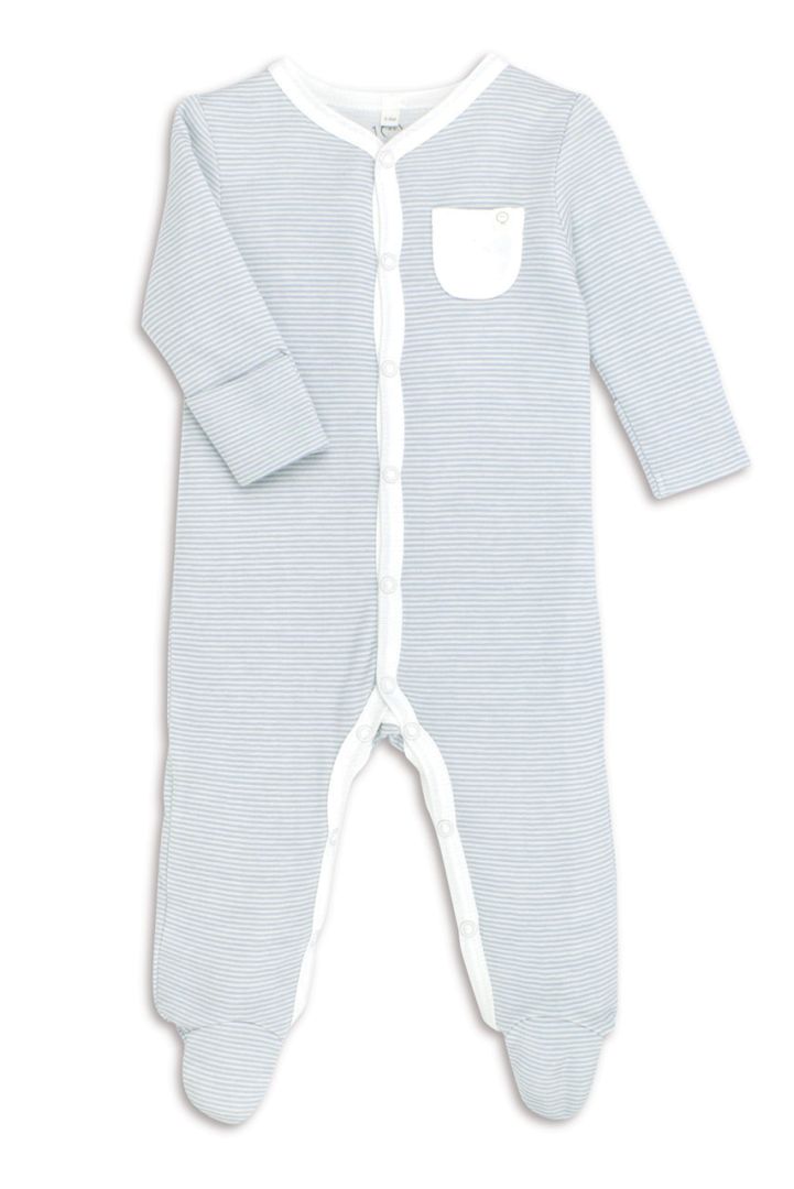 Organic romper with a button placket light blue