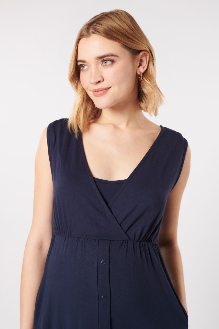 Eco Viscose Maternity and Nursing Nightgown with Cache-Coeur Neckline navy