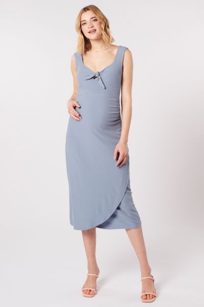 Maternity and Nursing Bodycon Ribbed Dress with Bow