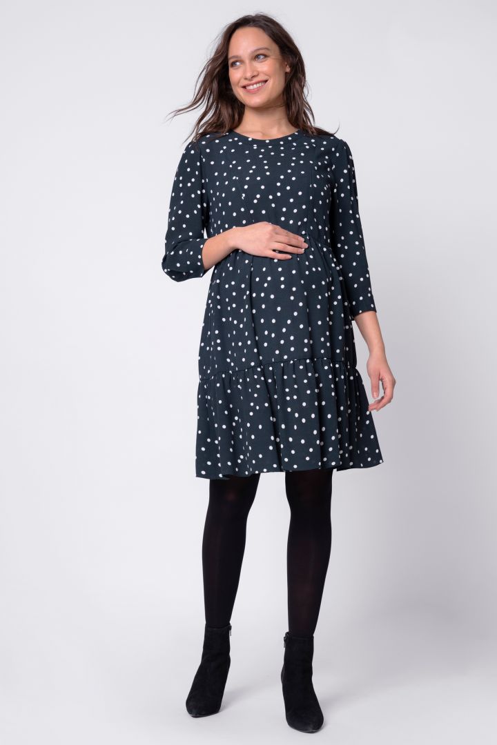 Flounce Maternity and Nursing Dress with Polka Dots