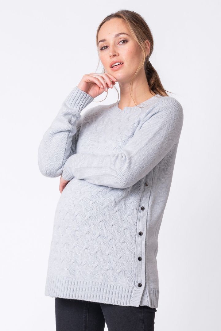 Matnerity and Nursing Knit Sweater with Buttons light blue