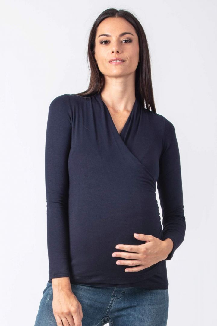 Maternity and Nursing Shirt with Gathers navy