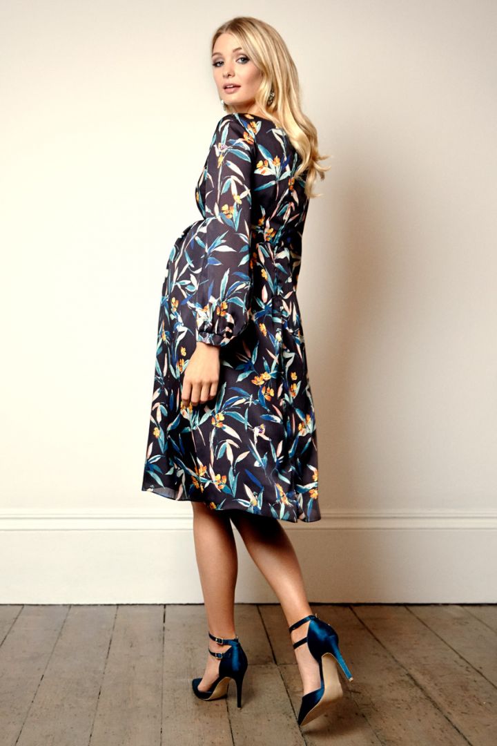 Maternity dress with flower print, navy