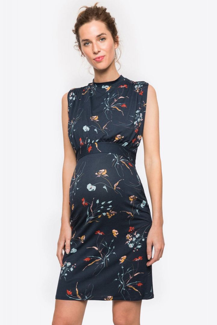 Sleeveless Maternity and Nursing Dress with Stand-Up Collar¬†
