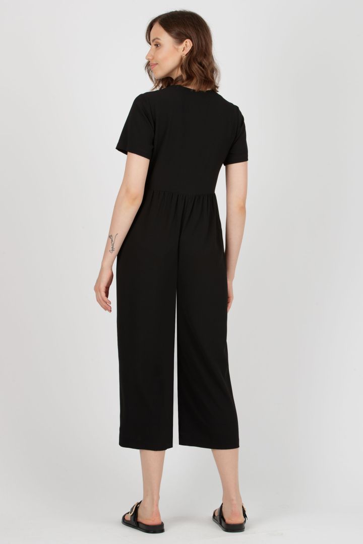 Crepe Maternity and Nursing Jumpsuit with Button Placket black