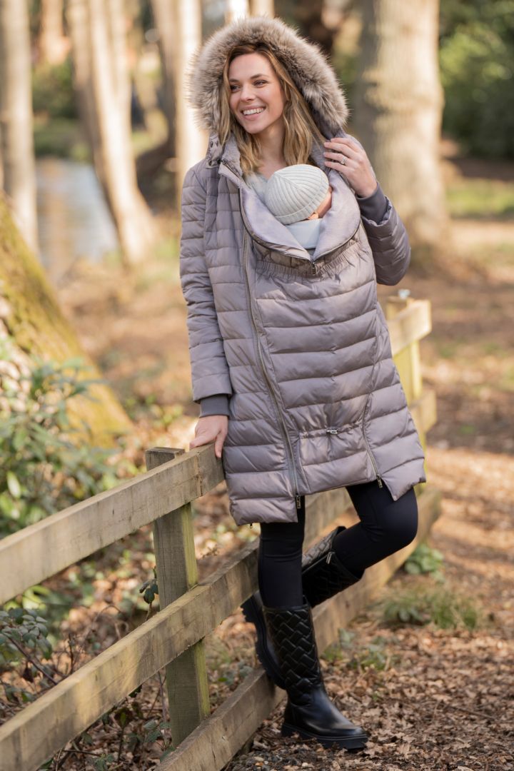 2-in-1 Maternity Down Coat with Baby Insert taupe