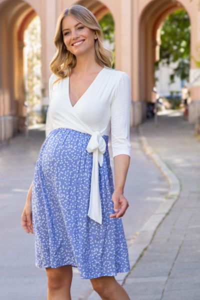 Maternity and Nursing Dress in Wrap Look with heart print