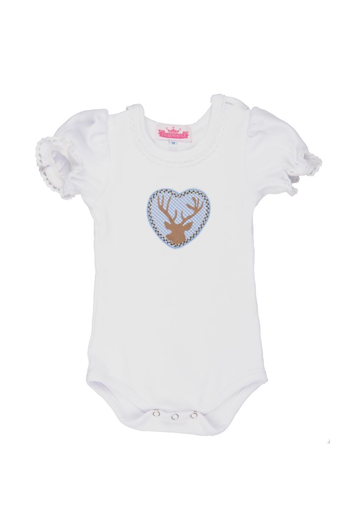 Traditional Bodysuit with Puffed Sleeves and Deer Applique light blue