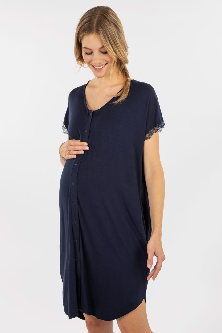 Eco Viscose Birthing Dress and Nursing Nightdress navy