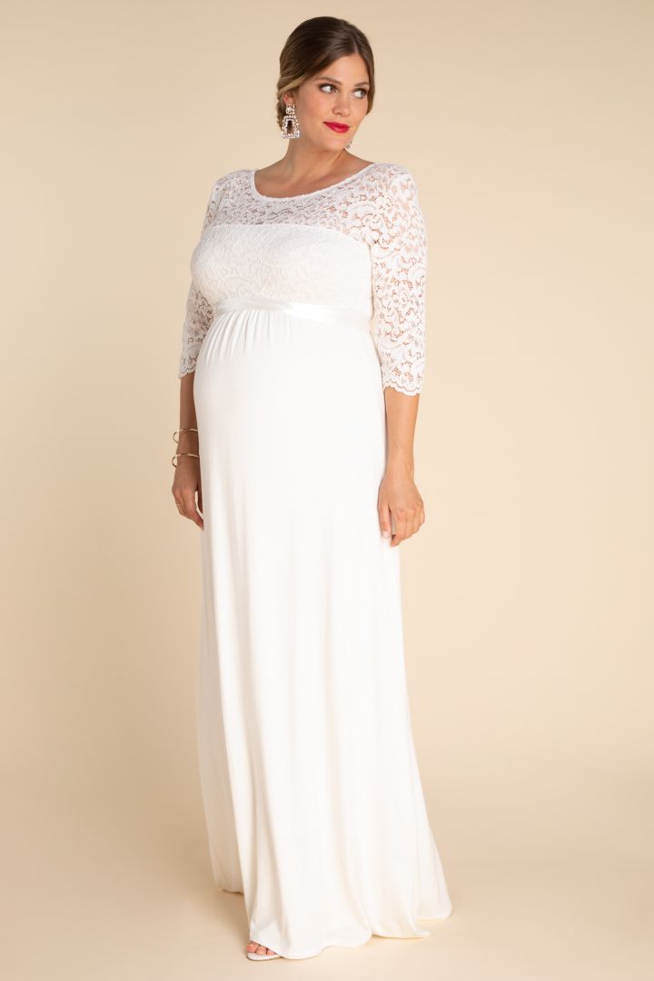 Long Plus Size Maternity Wedding Dress with Back Cut-Out