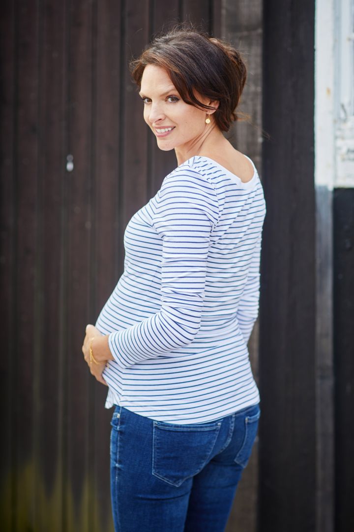 Maternity and Nursing Shirt with Button Placket Stripes