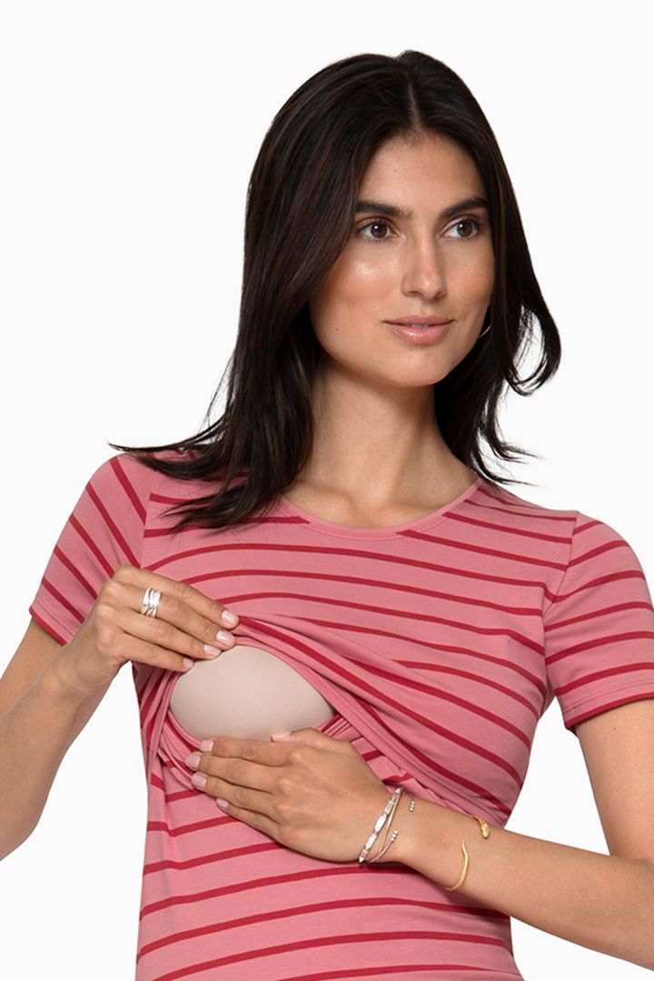 Streifen Umstands- und Stillshirt aus Bio-Baumwolle rosa/rot