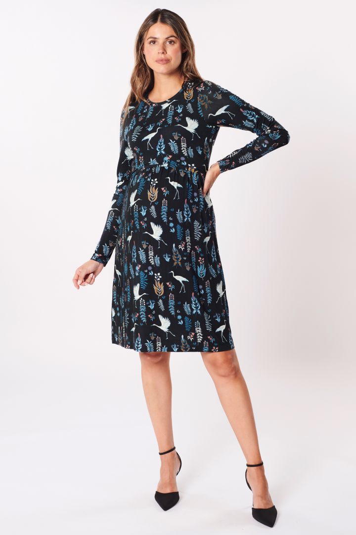 Maternity and Nursing Dress with Stork Print