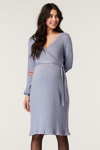 Ripped Maternity and Nursing Wrap Dress grey-blue