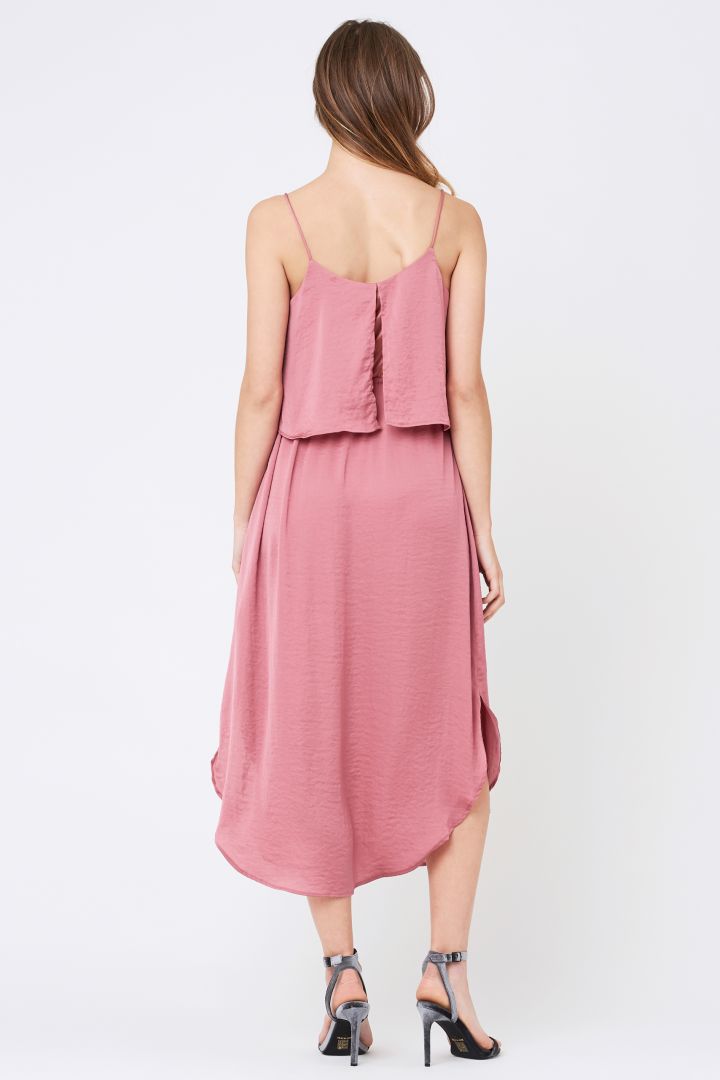 Double-Layered Maternity and Nursing Dress with Spaghetti Straps, pink
