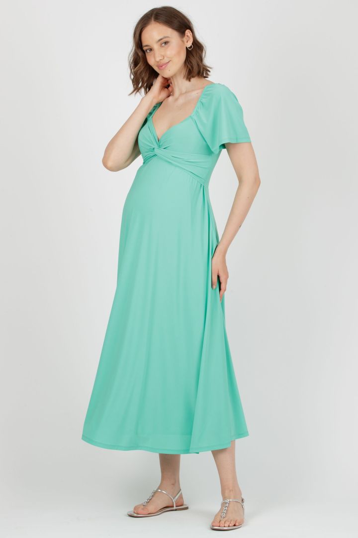Festive Maternity and Nursing Dress with Knot Detail mint
