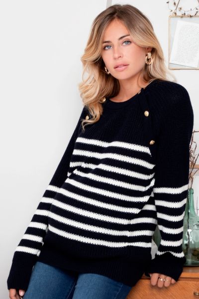 Maternity and Nursing Sweater with Stripes