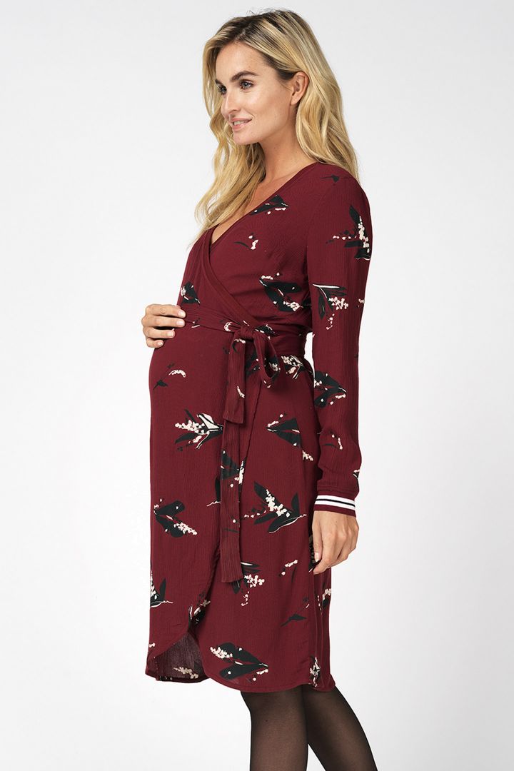 Maternity and nursing wrap dress with cuffs