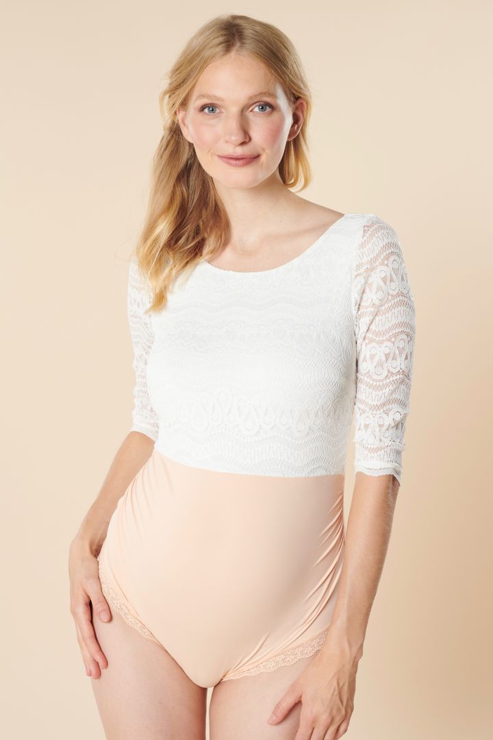 Maternity Bodysuit in Lace with Deep Back Neckline