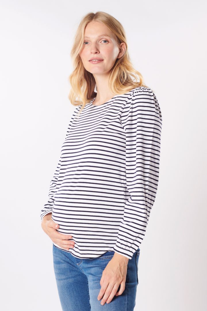 Organic Maternity Shirt with Puff Sleeves striped