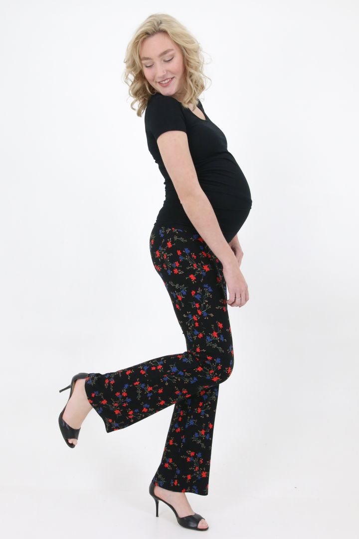 Flared Maternity Trousers with Flower Print