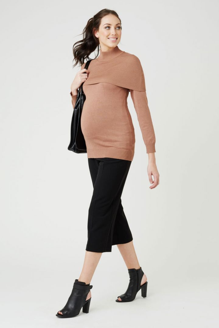 Maternity sweater with shoulder collar caramel