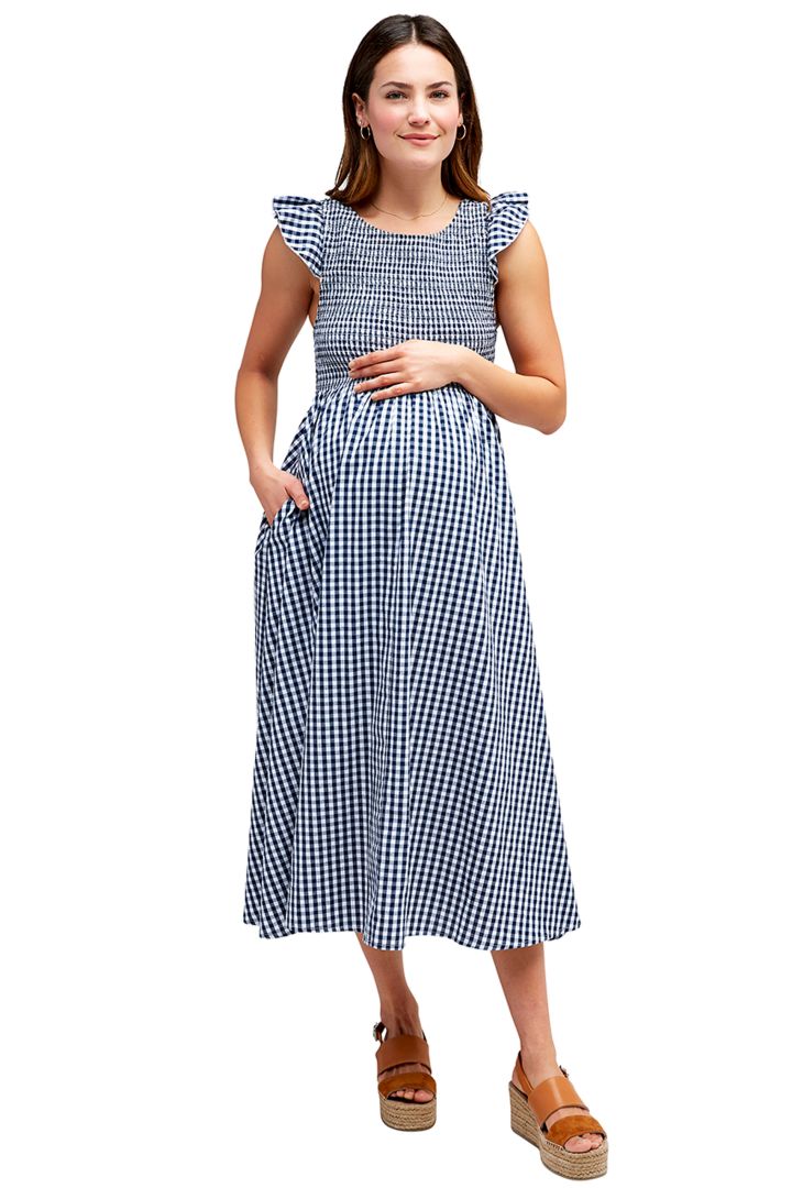 Ginham Maternity Dress with Ruffles