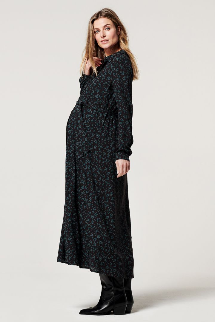 Long Maternity and Nursing Dress with Flower Print