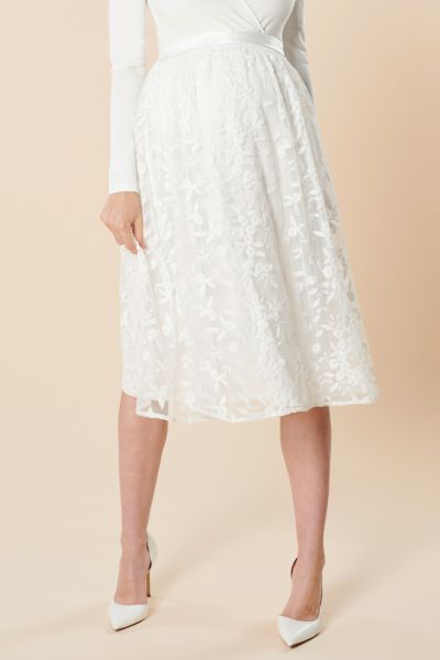 Tulle Midi Maternity Bridal Skirt with Floral Embroidery