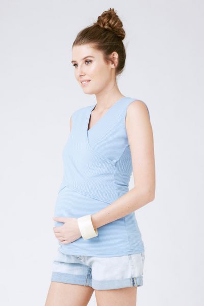 Maternity and Nursing Top with Cross-Over Design, blue / white