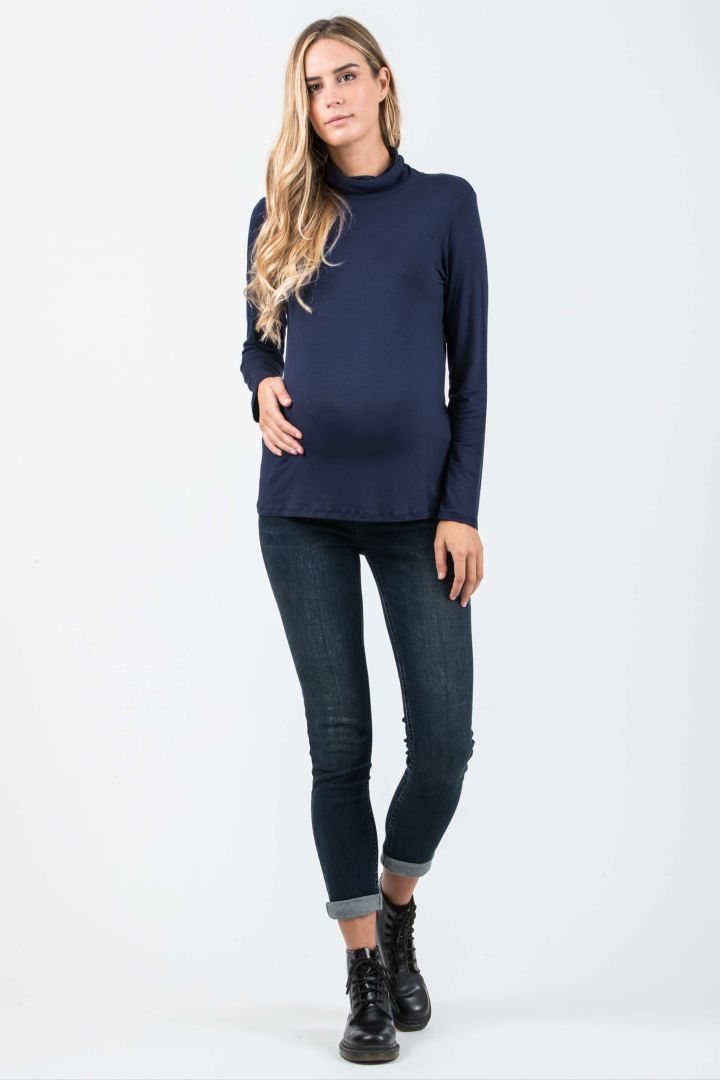 Maternity Shirt with Turtleneck and Gathers on the Side navy