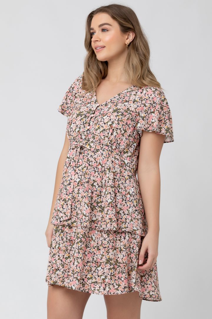 Layered Maternity and Nursing Dress with floral print
