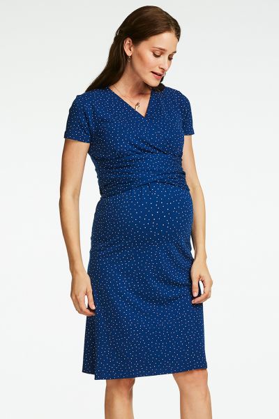 Dotted Maternity and Nursing Dress With Cache-Coeur Neck