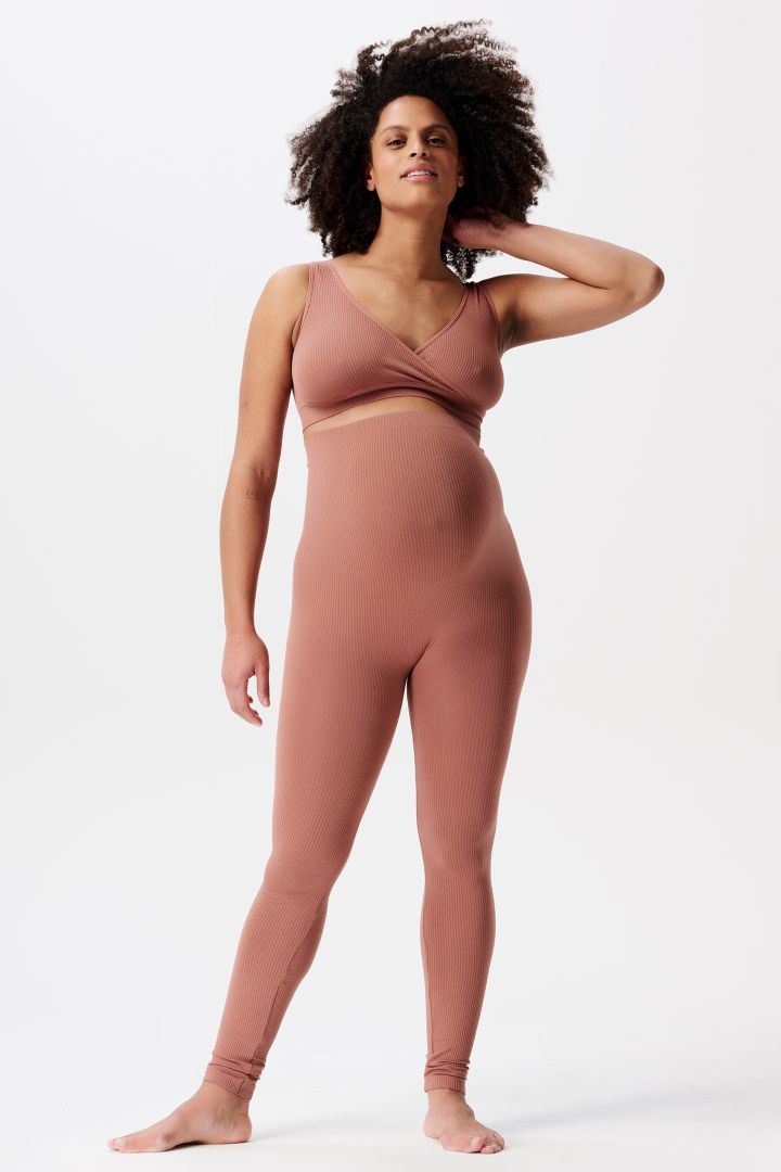 Ribbed Seamless Overbelly Maternity Leggings rosewood