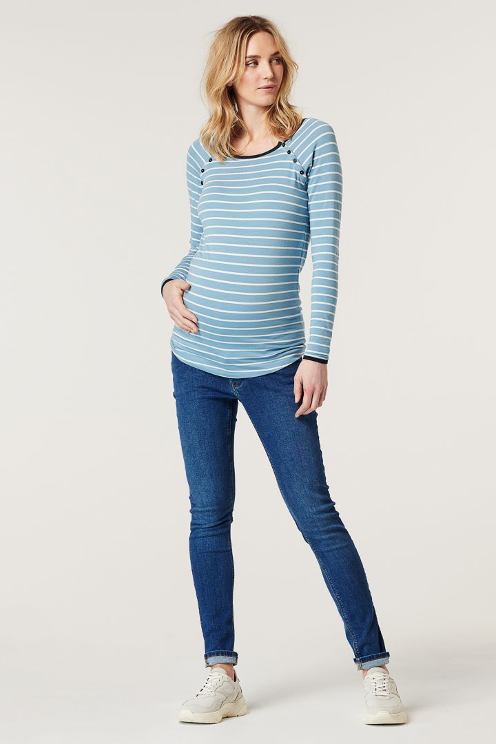 Organic Maternity and Nursing Shirt with Stripes blue